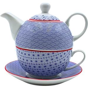 Dekohelden24 Teiera in porcellana, set Tea for one, caraffa da servizio per il tè, teiera, servizio da tè, tazza da tè con teiera, set di teiere retrò con tazza da tè in porcellana in blu, L/L/A 15 x