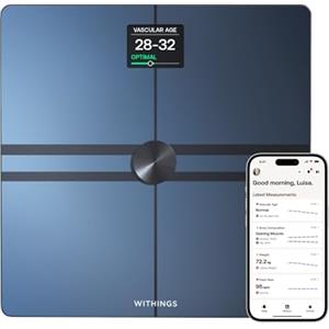 Withings Body Comp - Bilancia pesapersone digitale WiFi con analisi completa: peso, grasso corporeo e muscolare, acqua e tracciamento cardiovascolare, impedenziometrica, nero