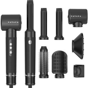 UKLISS Spazzola Asciugacapelli Pro, UKLISS Air Styler 7 in 1 con Asciuga Capelli, Spazzola ad Aria Calda, Spazzola Volumizzante Asciugacapelli, Spazzola Lisciante, Regali Set per Donne Styling - Nero