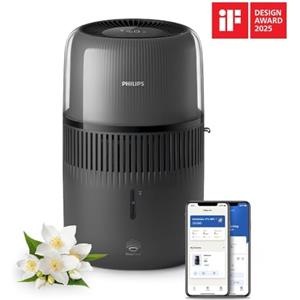 Philips Serie 5000 Umidificatore Smart, per ambienti fino a 45m², ultra silenzioso (12 dB), modalità Sleep, NanoCloud igienica, aromaterapia, sensore umidità, timer, 4,5L, 300 ml/h, Nero (HU5600/03)