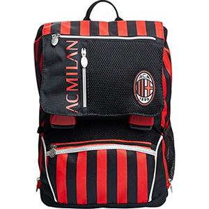 Seven Milan Zaino Doppio Scomparto Estensibile, Rosso e Nero, Squadra Calcio, Maxi Capienza, Schienale Preformato, Bambino, Tasche porta borraccia, Scuola Elementare