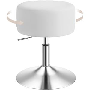 WOLTU Sgabello da Trucco Rotondo Girevole Regolabile in Altezza, Sgabello Imbottito per Toeletta, Sedia da Cucina in Pelle Sintetica, Altezza Seduta 54-69 cm, Bianco, BH14ws-1