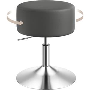 WOLTU Sgabello da Trucco Rotondo Girevole Regolabile in Altezza, Sgabello Imbottito per Toeletta, Sedia da Cucina in Pelle Sintetica, Altezza Seduta 54-69 cm, Grigio, BH14gr-1
