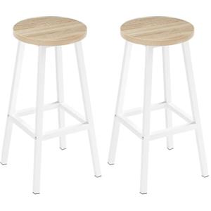 Klihome Sgabello da Bar Set di 2, Sgabello da Cucina con Poggiapiedi, Sgabello Alto in Stile Moderno/Industriale per Bar, Caffè, Isola della Cucina, Legno chiaro, K0008BH-2