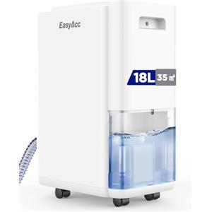 EasyAcc Deumidificatore Casa Portatile Silenzioso 38dB, 18L/giorno, con Asciugatura e Timer/Tubo per Camere da Letto Bagno Scantinati (20-35㎡)