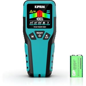 KIPRIM Stud Finder, 5 in 1 Rilevatore di Metalli e Travi, Profondità Metalli 45mm/AC Cavi 70mm, Rileva Legno (13/25/38mm), Schermo LCD, IP54 WS01