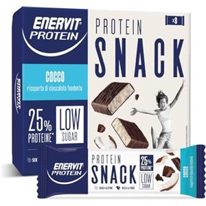 Enervit, Protein Snack al Cocco e Cioccolato Fondente, Low Sugar, Cuore Morbido al Cocco, Barrette Proteiche, Per il Controllo del Peso, Ricche in Fibre, Senza Glutine, 8 Barrette da 27g