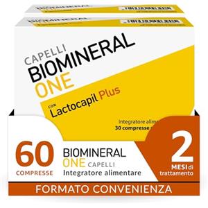 Biomineral One Capelli Più Forti, Valuminosi e Spessi, 60 Compresse, Integratore per Capelli a Base di Lactocapil Plus con Biotina, Vitamina D, Acido Linoleico e Taurina, 2 Confezioni da 30 Compresse