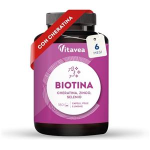 Vitavea Biotina con Cheratina Integratore per Capelli - Vitamine per Unghie, Capelli e Pelle - Con Selenio e Zinco - Crescita capelli - Anticaduta Donna - 180 Compresse - Trattamento Completo 6 Mesi - Vitavea