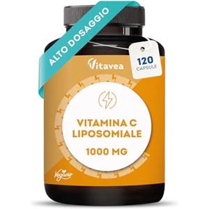 Vitavea Vitamina C Liposomiale 1000 mg Alta Assorbibilità, Integratore per Sistema Immunitario, Stanchezza, Sintesi Collagene, Vitamina C Pura, Rilascio Prolungato, 120 Capsule, Vegano