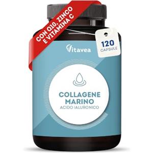 Vitavea Collagene Marino Idrolizzato + Acido Ialuronico per Pelle, Capelli, Unghie e Articolazioni - 1000 mg Tipo I & III - Integratore con Vitamina C, Zinco e CoQ10 - 120 Capsule Vitavea