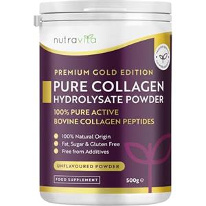 Nutravita Polvere di Collagene 500g - Peptidi di Collagene Idrolizzato Tipo 1-50 Porzioni - Integratore di Colageno Bovino con 8 Aminoacidi - Non Aromatizzato - Collagene da Bere