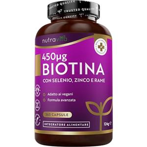Nutravita Biotina + Zinco + Selenio + Rame - 365 Capsule Vegane, Fornitura per 1 Anno, Supporto per Capelli, Pelle e Unghie - Integratore di bellezza - Nutravita