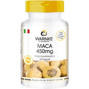 WARNKE VITALSTOFFE Maca 450mg - altamente dosata e vegana - estratto di radice di Maca gialla - 4500mg per dose giornaliera - 60 capsule | Warnke Vitalstoffe - Qualità da farmacia tedesca