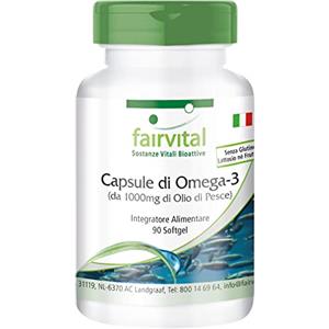 Fairvital | Omega-3 capsule da 1000mg di olio di pesce - per 1 mese - ad alto dosaggio -3000mg per dose giornaliera - 90 softgel - con EPA e DHA