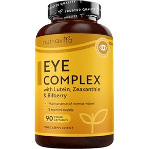Nutravita Integratore occhi con luteina, zeaxantina, estratto di mirtillo, vitamine A, B12 e zinco - per il mantenimento della normale capacità visiva - 90 capsule vegane - 3 mesi di scorta