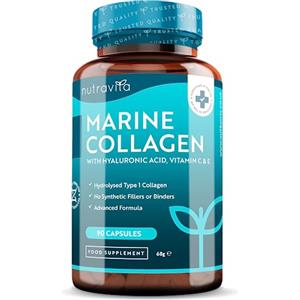 Nutravita Collagene Marino con Acido Ialuronico - Premium Collagene Marino Idrolizzato con Vitamina C, E e Zinco - 1000 mg di Collagen per dose - 90 Capsule - Prodotto nel Regno Unito da Nutravita