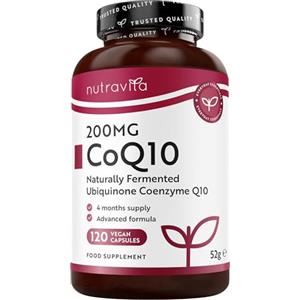 Nutravita Coenzima Q10 200 mg - Ubichinone Puro al 100% - 120 Capsule Vegane di CoQ10 ad Alto Dosaggio - Fornitura di 4 Mesi - Ubichinone Fermentato Naturalmente - Prodotto nel Regno Unito