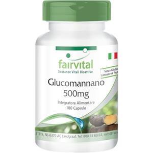 Fairvital | Glucomannano 500mg - 1 mese - VEGAN - alto dosaggio - 180 capsule - da estratto di radice di konjac