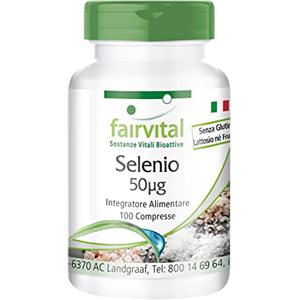 Fairvital | Selenio 50mcg di lievito di selenio - per 100 giorni - VEGAN - alto dosaggio - 100 compresse