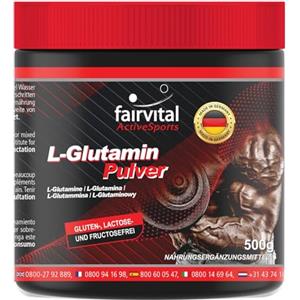 Fairvital | L-glutammina in polvere - per 100 giorni - VEGAN - dose elevata - 500g - aminoacido senza additivi