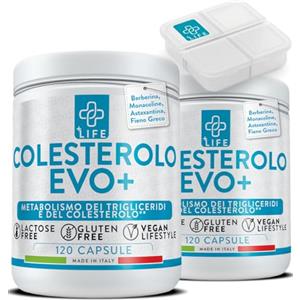 +LIFE Colesterolo EVO 240 Capsule PiùLife Con Berberina, Monacolina K Da Riso Rosso Fermentato, Fieno Greco, Astaxantina, Policosanoli, Coenzima Q10, B1, Integratore Cuore Per Benessere Cardiovascolare