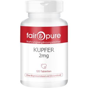 Fair & Pure® - Rame bisglicinato 2mg - Integratore di rame - Buona disponibilità biologica - Vegan - 120 Compresse