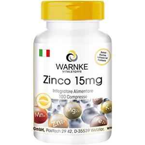 WARNKE VITALSTOFFE Zinco 15 mg - 100 compresse, forma organica come gluconato di zinco, oligoelemento, vegan | Warnke Vitalstoffe - Qualità da farmacia tedesca