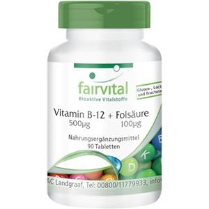 Fairvital | B-12 con acido folico - BULK per 3 mesi - VEGANA - alto dosaggio - 90 compresse
