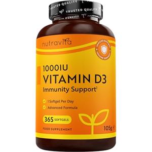 Nutravita Vitamina D3 1000 IU - 365 Capsule Soft Gel (1 Anno) - Integratore In Pillole di Vitamina D Colecalciferolo per il mantenimento di Ossa Forti, Denti Sani e Articolazioni Muscolari - Nutravita
