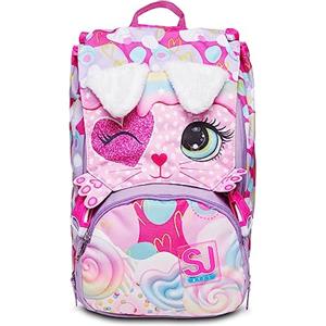 SJ GANG STYLE JAM GANG Zaino scuola Estensibile, Rosa, Zaino con Divisorio Interno, Tasca Superiore con Orecchie in Peluche, Zaino Scuola Elementare, Bambina