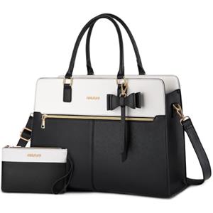 MOSISO Borsa Tote Laptop Donna, 15.6 Pollici Lavoro Pelle PU Impermeabile con Pochette e Fiocco, Borse a Mano Grande Capacita, Borsa a Tracolla Computer, Valigetta Lavoro Ufficio, Insegnante,Nero