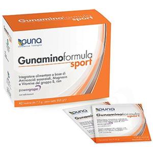GUNA Gunamino Formula Sport - Integratore con 8 Aminoacidi Essenziali, Magnesio e Vitamine B, 42 Bustine