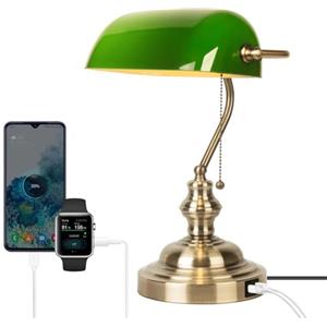 JCPYIUL Lampada da Scrivania Vintage, Lampada Verde da Scrivania Abat Jour Vintage, Lampada Ministeriale Churchill per Banchieri in Vetro con Interruttore a Catenaccio