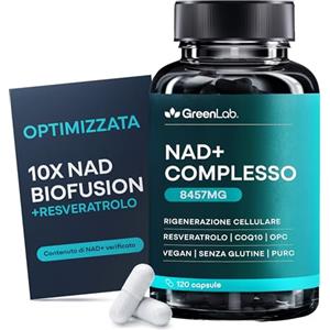 Nuri Green Lab NAD+ Complex 8.457 mg - Integratore liposomiale extra forte alternativo all'NMN con resveratrolo, CoQ10, acido alfa-lipoico, astaxantina - Per donne e uomini - Energia, protezione cellulare
