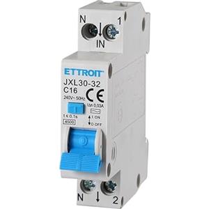 ETTROIT INTERRUTTORE MAGNETOTERMICO DIFFERENZIALE SALVAVITA PER BARRA DIN 1 MODULO 1P+N 16A C16 240V 30mA 4.5KA