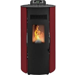 STUFE A PELLET ITALIA Boston 9 KW - Stufa ad Aria Ventilata Efficienza 91% Scalda 80m² Autonomia 21H Programmabile 5 Velocità e Potenze Garanzia 24 Mesi Rosso