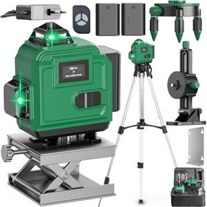 RINOXAR professional Livella Laser Autolivellante 4x360° con Treppiede, Livella Laser Verde Professionale, 2xBatterie, Telecomando, Supporto rotante