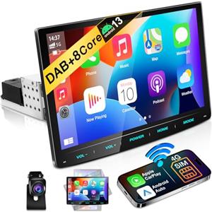 URVOLAX Android 13 Autoradio 1 Din con Schermo, CarPlay Wireless Android Auto 10.1 Pollici Radio Bluetooth Car Play Touchscreen Stereo Monitor Navigatore DAB+ 8 Core 32G Wifi 4G GPS Retrocamera