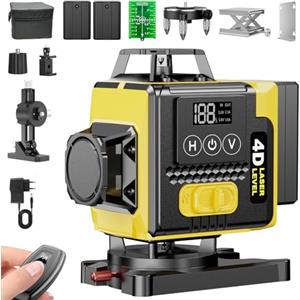 karzu Livella Laser Professionale Autolivellante 360° Verde, 4x360° con 16 Linee - Laser da Interno ed Esterno con Indicatore LED Batteria, Modalità Impulso, 2 Batterie e Telecomando (S)