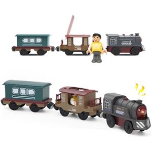 Vmxlso Retrò Trenino Elettrico per Bambini, Treno Giocattolo per Bambini Alimentato a Batteria, Trenino Giocattolo Magnetico per Bambinis, Treno Elettrico per Bambinis, Compatibile con Thomas, Brio