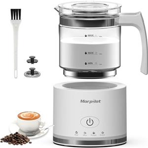 morpilot Milk Frother, Morpilot Montalatte Elettrico in Vetro, 4 in 1 Funzione, Bello da Vedere, Capacità 250ml Cappuccino o 500 ml Latte Caldo, Design Diviso, Bianco