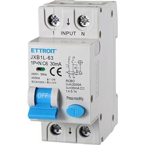 ETTROIT INTERRUTTORE MAGNETOTERMICO DIFFERENZIALE SALVAVITA PER BARRA DIN 2 MODULI 1P+N 6A C6 240V 30mA 4.5KA