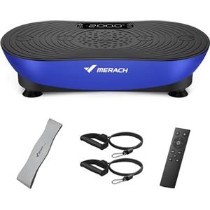 MERACH Pedana Vibrante Per Allenamento E Modellamento, Con 99 Livelli Di Velocità, Altoparlante Bluetooth Integrato, Touchscreen Led, Corde Elastiche (Blu)