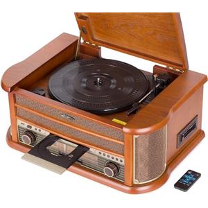 Reflexion HiF2002, impianto HiFi retrò con codifica (2 x 40 Watt), giradischi semiautomatico, effetto legno, funzione codifica, riproduzione MP3 tramite CD e USB