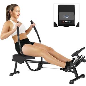 SPORTNOW Vogatore idraulico con 12 livelli di resistenza Vogatore con schermo LCD e pedale antiscivolo, portata massima 130KG, allenamento cardio a casa, nero