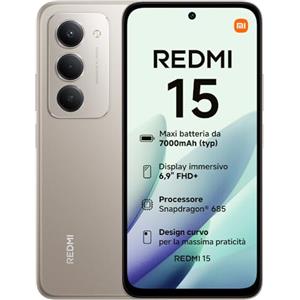XIAOMI Redmi 15, Smartphone 8+256GB, DotDisplay FHD+ 144Hz da 6,9", Snapdragon 685, doppia fotocamera AI da 50MP, Batteria da 7000mAh, Garanzia di 2 anni, Grigio Titanio, Caricabatterie non incluso