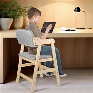 HUOLE Seggiolone Pappa in Legno, Sedia da Bambini per Studio e Mangiare, Altezza Regolabile da 35 a 51 cm, Carico da 70KG, per Bambini 8+ Mesi, 48 * 46 * 78 cm - Grigio