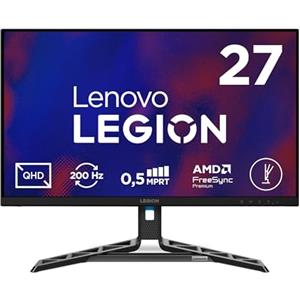 Lenovo Legion R27qe Gen 2 Gaming Monitor 27 QHD (2560x1440) IPS, 0.5ms MPRT, 200Hz, Porte 2x HDMI 2.1 e DisplayPort 1.2, Cavo DisplayPort incluso - Raven Black