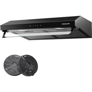 GASLAND UC60BS Cappe Aspiranti a Doppio Motore 60 cm, Modalità Circolazione, Estrazione Silenziosa 333 m³/h, 3 Livelli Controllo Tattile, Cappe a Sospensione in Metallo Nero con Filtro a Carbone